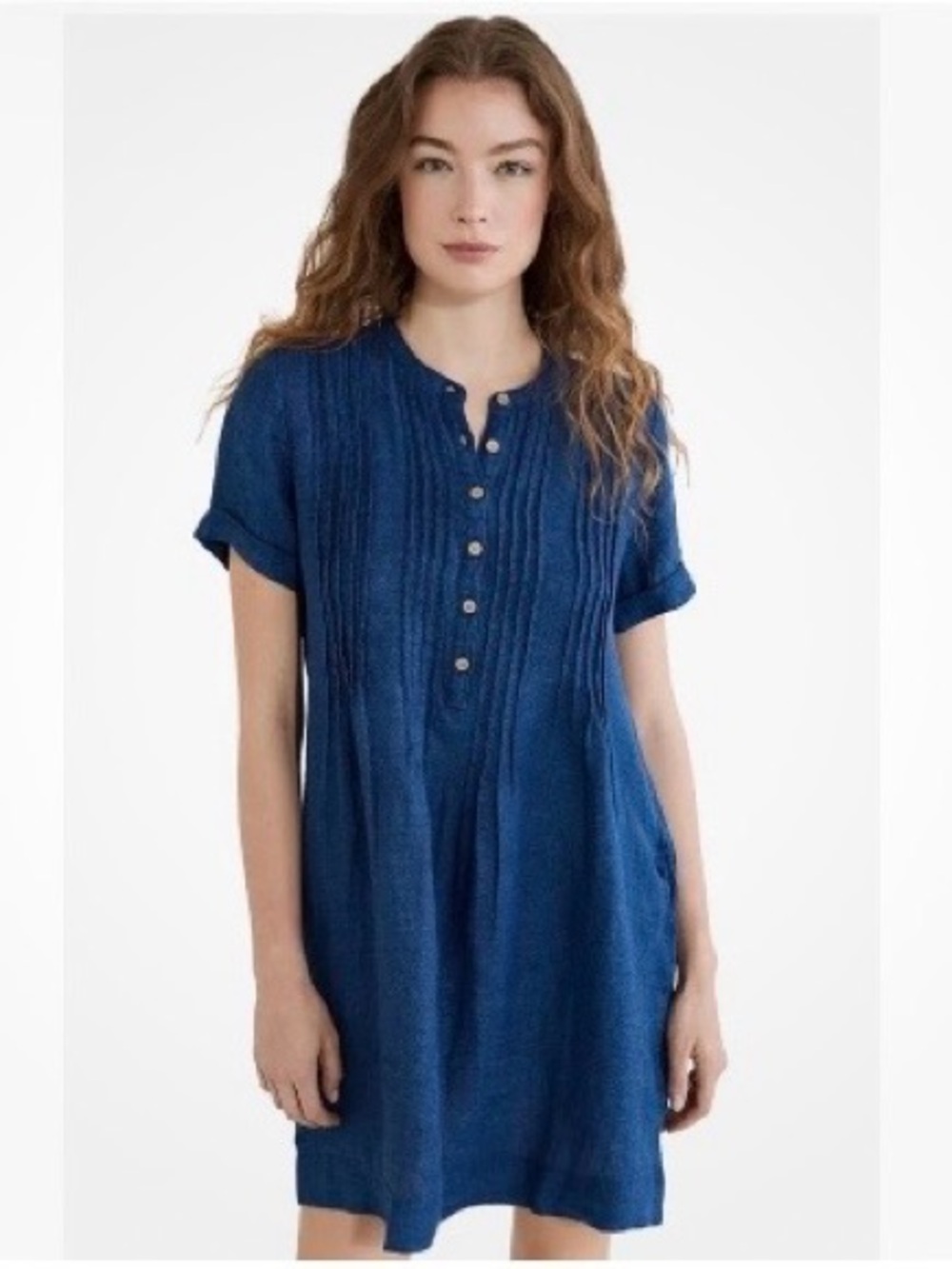 Faherty Indigo Pintuck Henley Tunic Dress